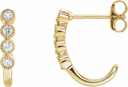 14K Yellow 1/4 CTW Diamond J-Hoop Earrings
