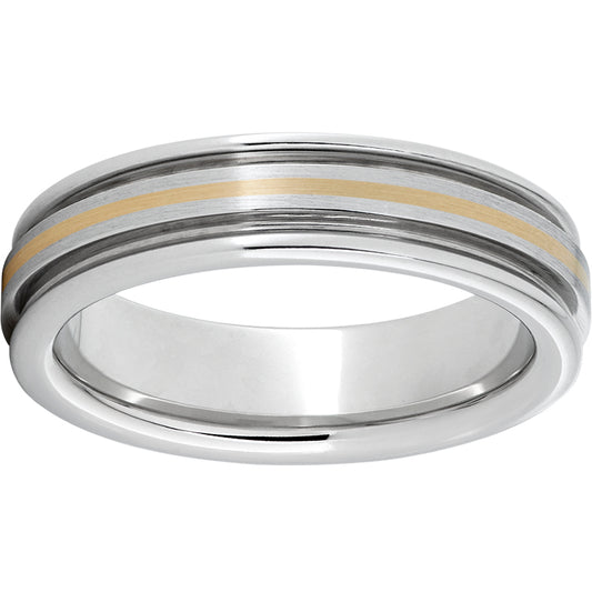 Serinium Rounded Edge Band with a 1mm 14K Yellow Gold Inlay and Satin Finish