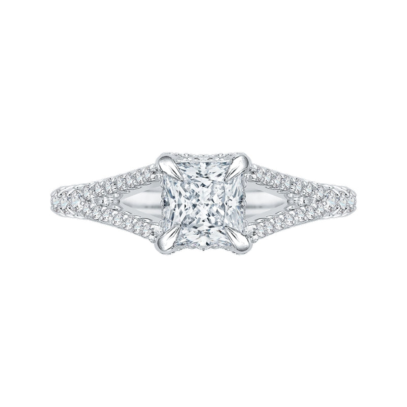 Shah Luxury 14K White Gold Split Shank Princess Cut Diamond Engagement Ring (Semi-Mount)