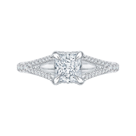 Shah Luxury 14K White Gold Split Shank Princess Cut Diamond Engagement Ring (Semi-Mount)