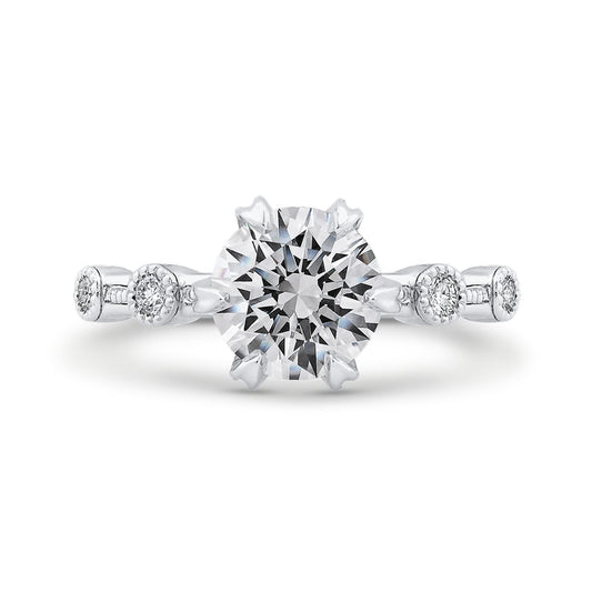 Shah Luxury 14K White Gold Round Cut Diamond Engagement Ring (Semi-Mount)