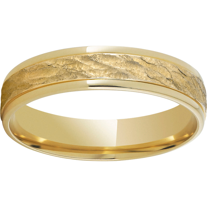 Modern Gold 5mm 10K Yellow Gold Ring with Rounded Edges and Bark Finish