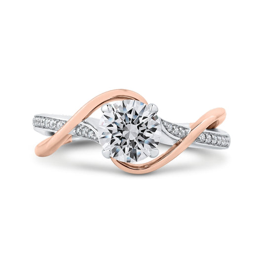 Shah Luxury 14K Two-Tone Gold Round Diamond Engagement Ring with Split Shank (Semi-Mount)