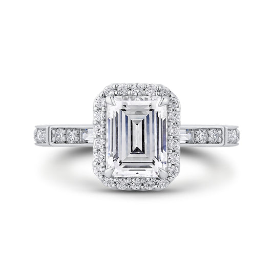 Shah Luxury Platinum Emerald Cut Diamond Halo Engagement Ring (Semi-Mount)