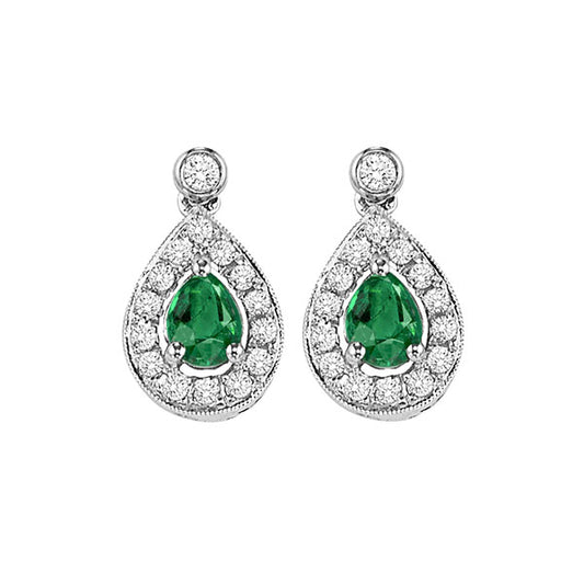 Gems One 14Kt White Gold Diamond (1/6Ctw) & Emerald (1/4 Ctw) Earring