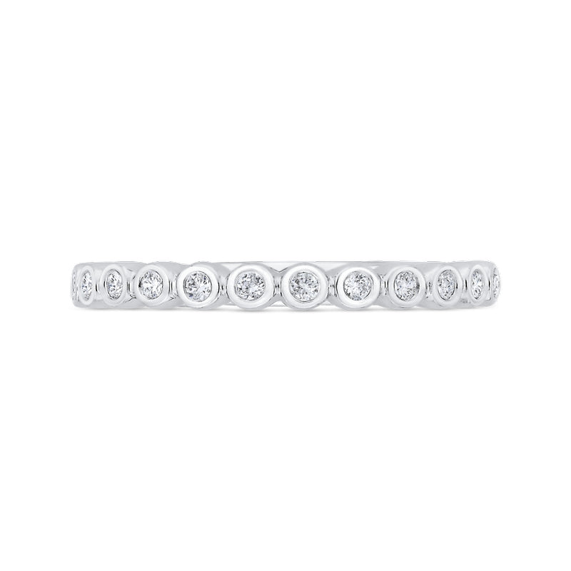 Shah Luxury 14K White Gold Bezel Set Diamond Wedding Band with Round Shank