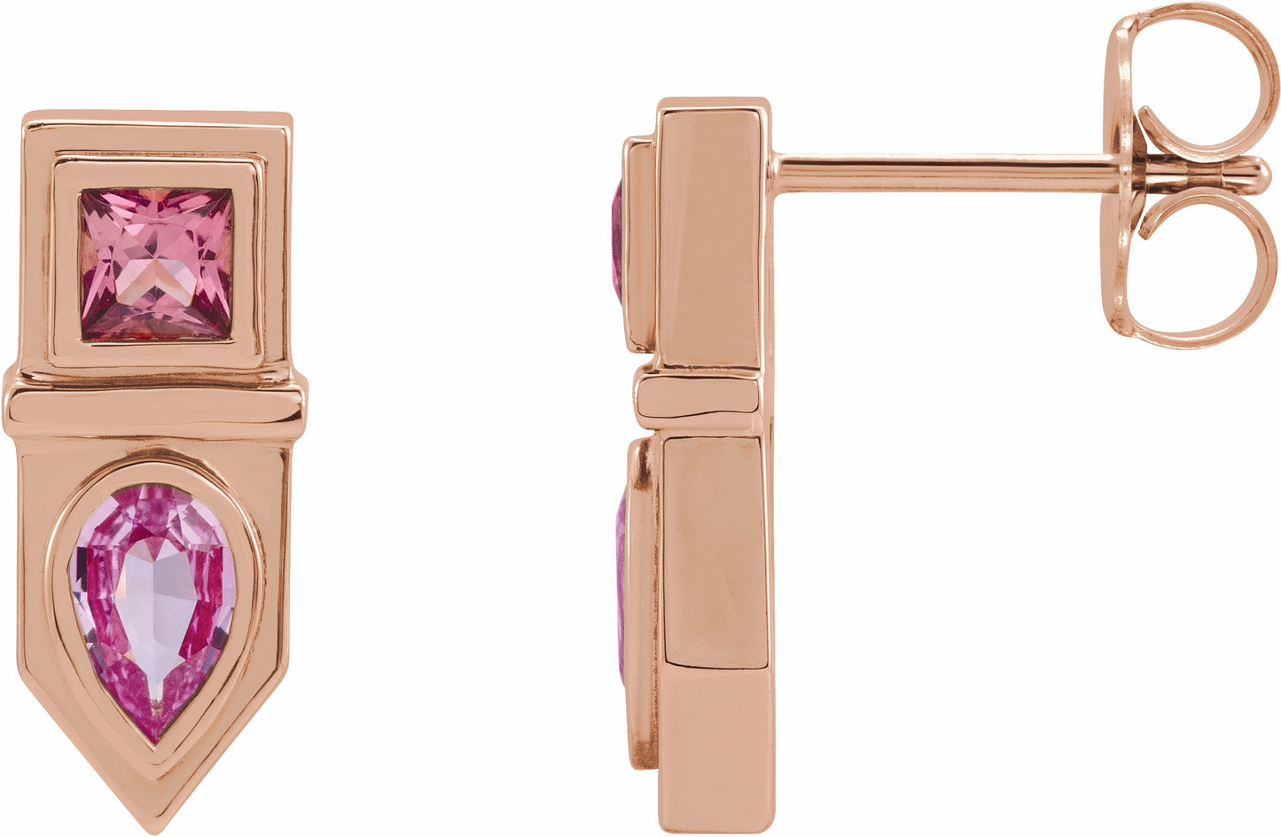 14K Rose Pink Multi-Gemstone Geometric Bar Drop Earrings