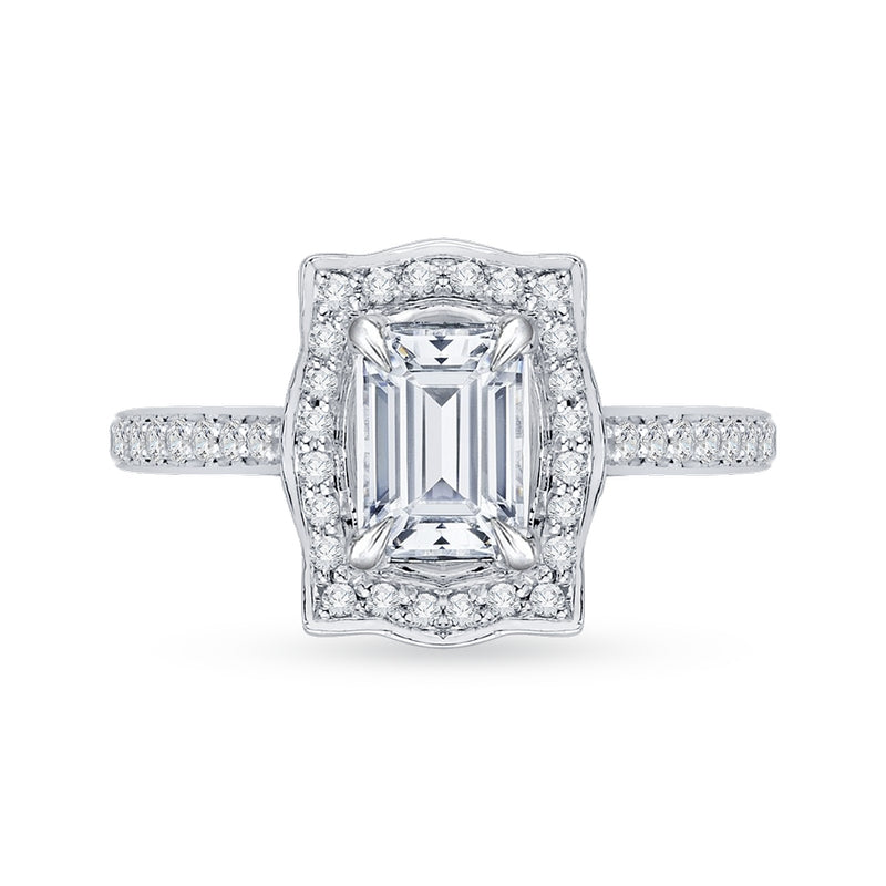 Shah Luxury 14K White Gold Emerald Diamond Halo Engagement Ring (Semi-Mount)