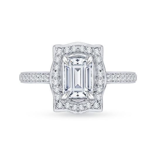 Shah Luxury 14K White Gold Emerald Diamond Halo Engagement Ring (Semi-Mount)