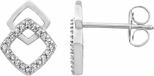 14K White 1/10 CTW Diamond Geometric Earrings