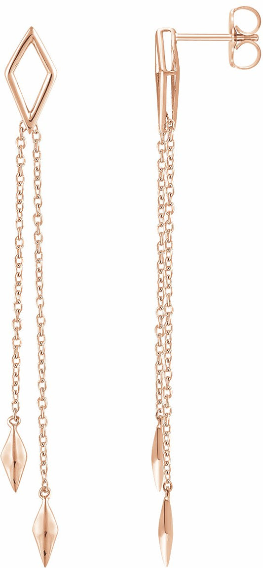 14K Rose Geometric Chain Earrings