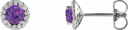 14K White Amethyst & 1/8 CTW Diamond Earrings