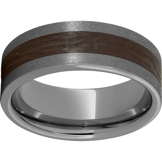 Rugged Tungsten  8mm Pipe Cut Band with Brown CeramicBark Finish and Stone Finish Edges