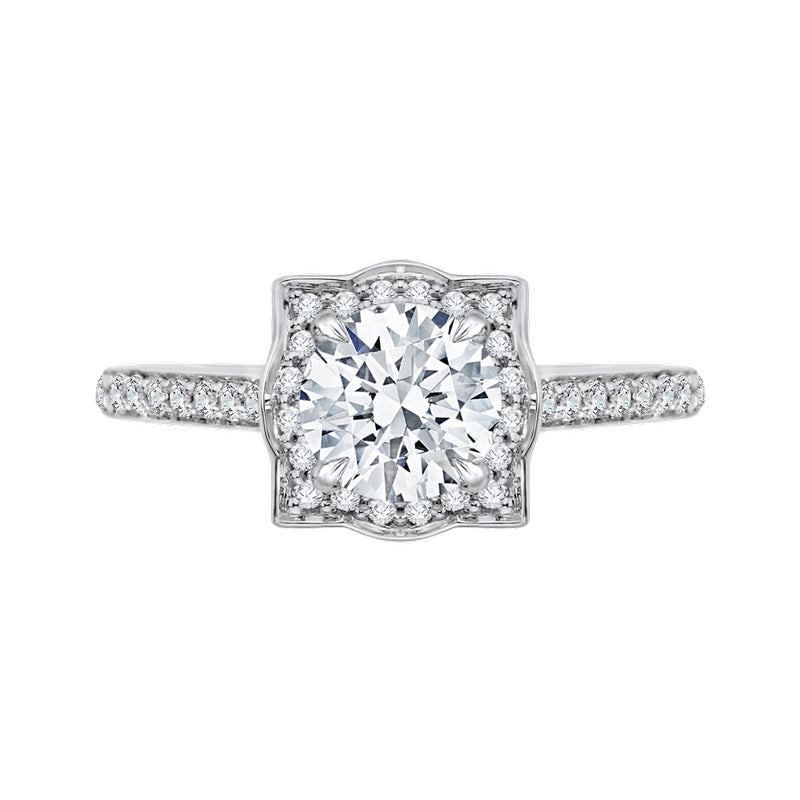 Shah Luxury 14K White Gold Round Diamond Halo Engagement Ring (Semi-Mount)