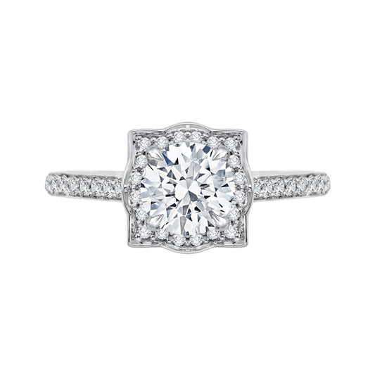 Shah Luxury 14K White Gold Round Diamond Halo Engagement Ring (Semi-Mount)