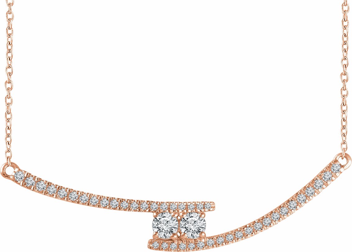 14K Rose  3/8 CTW Diamond Two-Stone Bar 16-18 Necklace