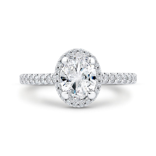 Shah Luxury 14K White Gold Oval Cut Halo Diamond Classic Engagement Ring (Semi-Mount)