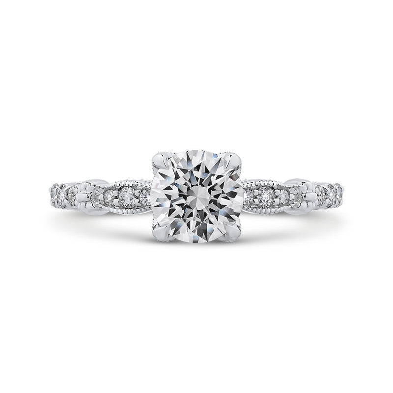 Shah Luxury 14K White Gold Round Diamond Engagement Ring (Semi-Mount)