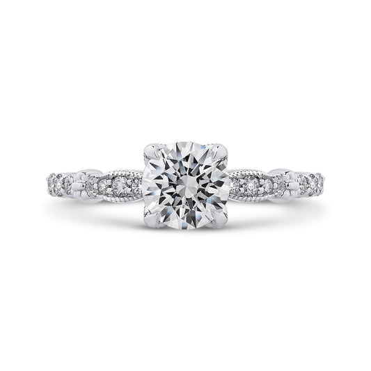 Shah Luxury 14K White Gold Round Diamond Engagement Ring (Semi-Mount)
