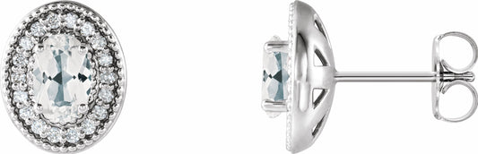 14K White Sapphire & 1/5 CTW Diamond Halo-Style Earrings