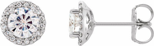 14K White 5 mm Round Forever Oneu2122 Moissanite and 1/8 CTW Diamond Earrings