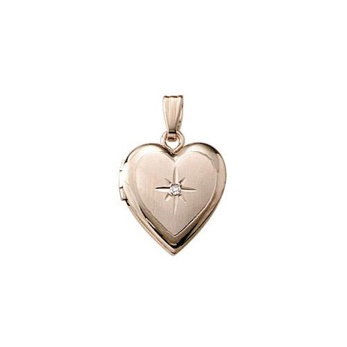 14K White Gold .01ct Diamond engraved Heart Child's Locket