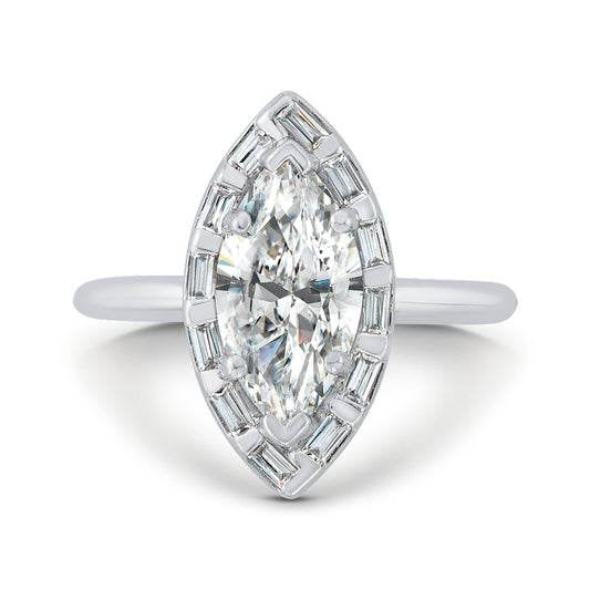 Shah Luxury 14K White Gold Marquise Cut Diamond Engagement Ring with Round Shank (Semi-Mount)