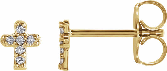 14K Yellow .06 CTW Diamond Youth Cross Earrings