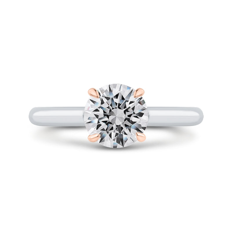 Shah Luxury 14K Two-Tone Gold Round Diamond Solitaire Plus Engagement Ring with Milgrain (Semi-Mount)