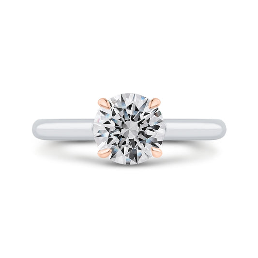 Shah Luxury 14K Two-Tone Gold Round Diamond Solitaire Plus Engagement Ring with Milgrain (Semi-Mount)