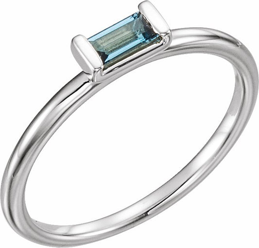 14K White London Blue Topaz Stackable Ring