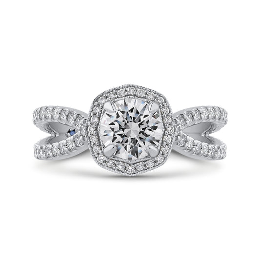 Shah Luxury 14K White Gold Round Diamond Halo Engagement Ring with Split Shank (Semi-Mount)