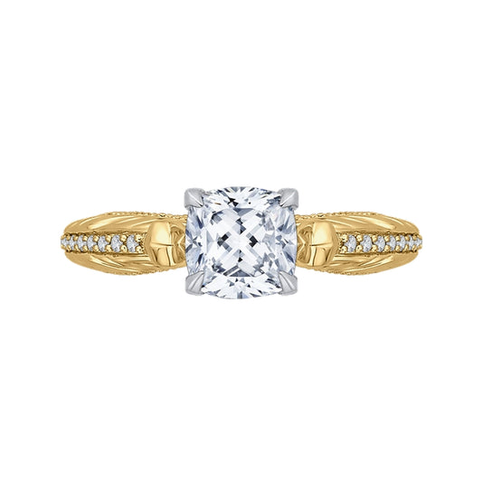 Shah Luxury 14K Two-Tone Gold Cushion Diamond Engagement Ring (Semi-Mount)