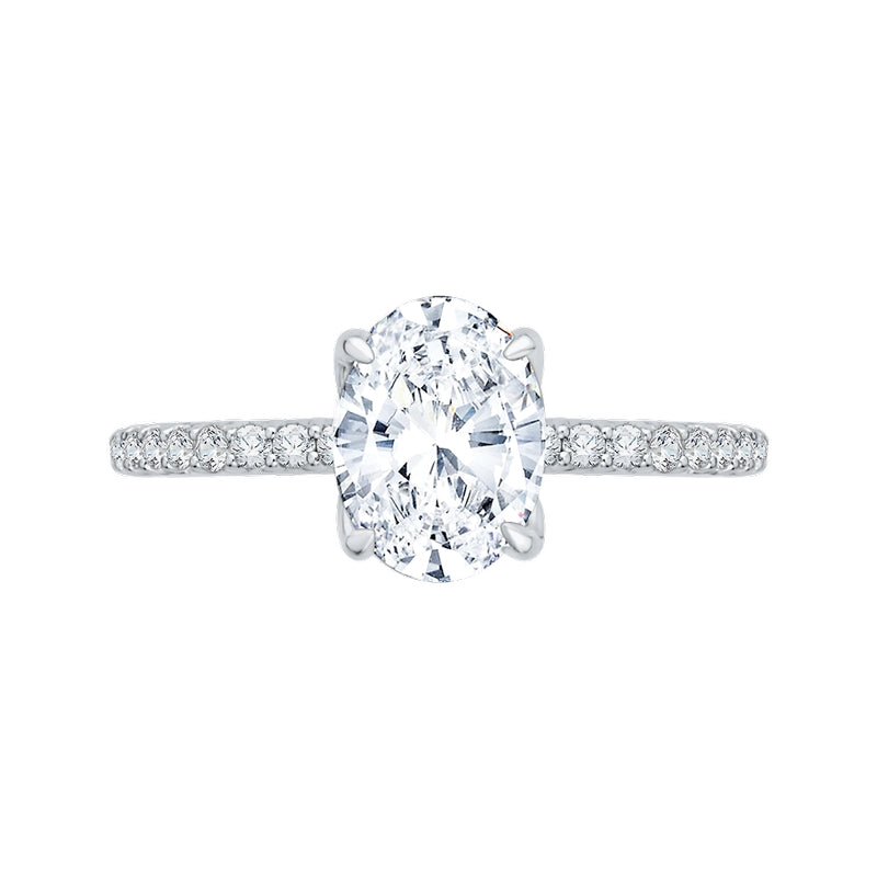 Shah Luxury 14K White Gold Oval Diamond Floral Engagement Ring (Semi-Mount)