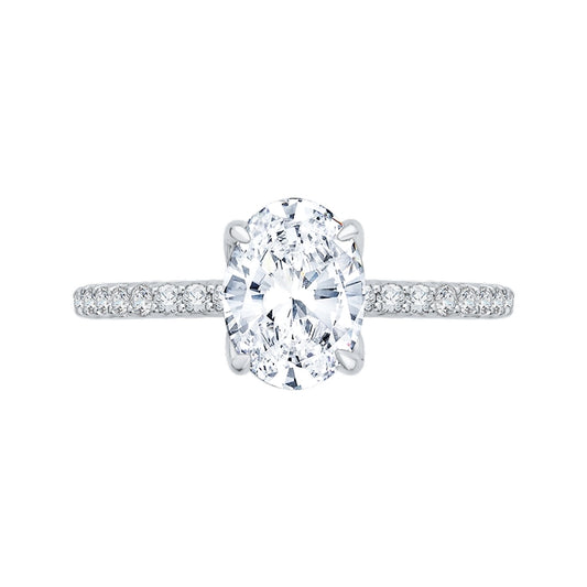 Shah Luxury 14K White Gold Oval Diamond Floral Engagement Ring (Semi-Mount)