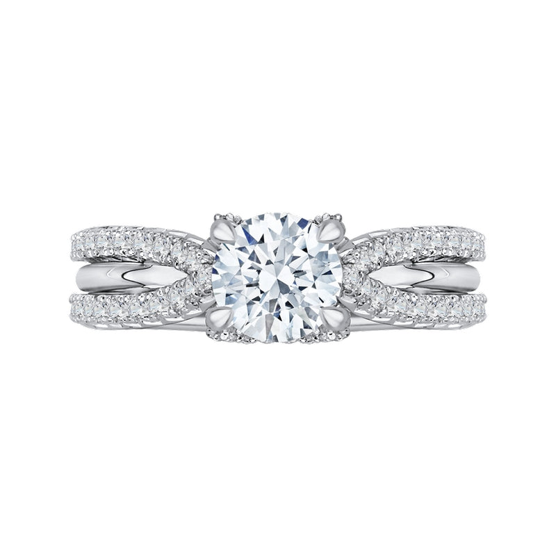 Shah Luxury 14K White Gold Round Diamond Engagement Ring with Split Shank (Semi-Mount)