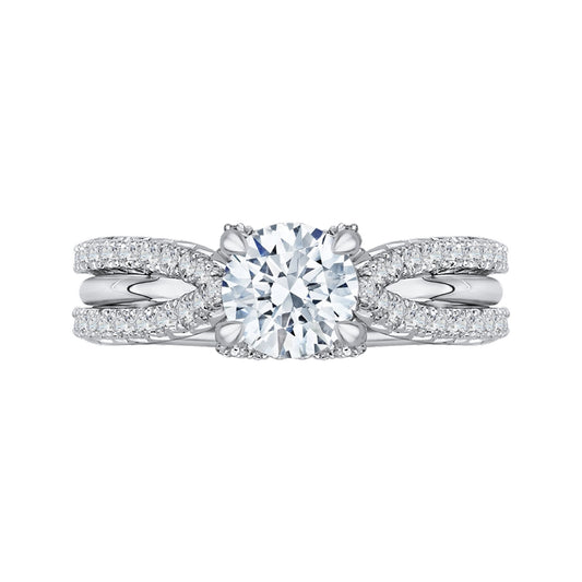 Shah Luxury 14K White Gold Round Diamond Engagement Ring with Split Shank (Semi-Mount)