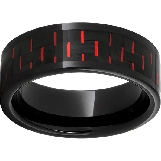 Black Diamond Ceramic Pipe Cut Band with Black and Red Carbon Fiber Inlay