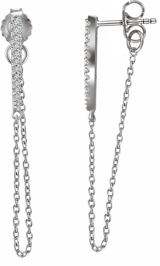 14K White 1/10 CTW Diamond Chain Earrings