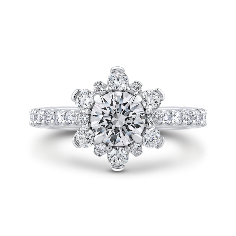 Shah Luxury 14K White Gold Round Diamond Floral Halo Engagement Ring (Semi-Mount)