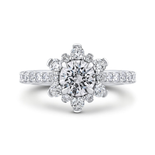 Shah Luxury 14K White Gold Round Diamond Floral Halo Engagement Ring (Semi-Mount)