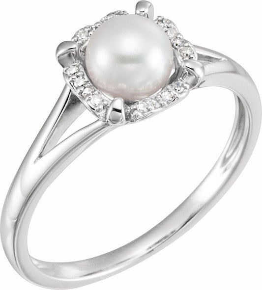 14K White Freshwater Cultured Pearl & .05 CTW Diamond Ring
