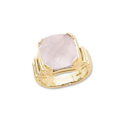 14K Yellow Gold 13mm Cushion Rose Quartz Ring