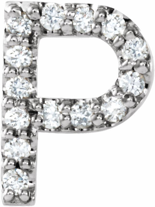 14K White .06 CTW Diamond Single Initial P Earring