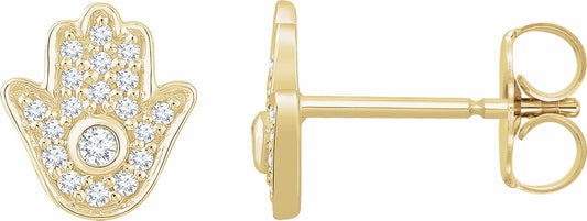 14K Yellow 1/5 CTW Diamond Hamsa Earrings