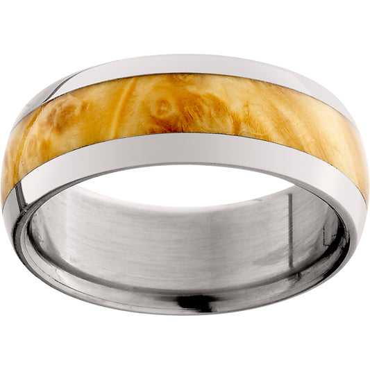 Titanium Domed Band with Exotic Box Elder Burl Inlay