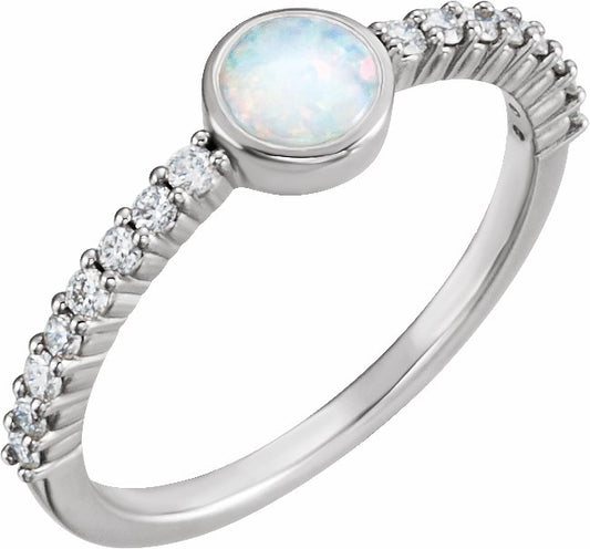 14K White Opal & 1/4 CTW Diamond Ring