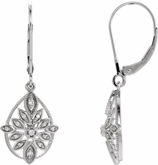 14K White 1/6 CTW Diamond Granulated Filigree Earrings