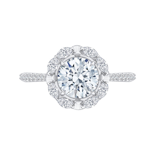 Shah Luxury 14K White Gold Round Diamond Halo Engagement Ring (Semi-Mount)