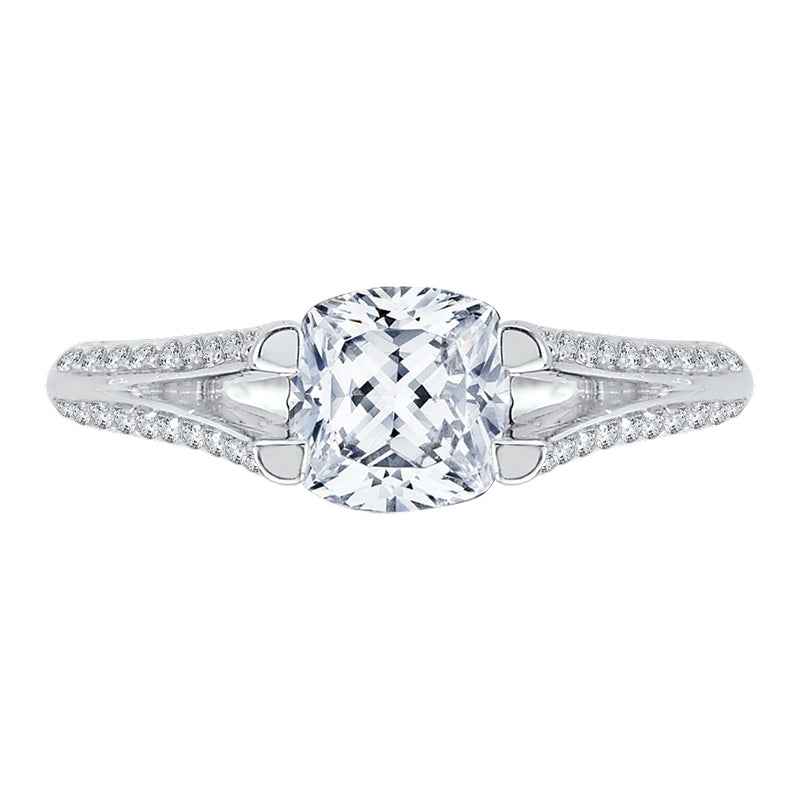 Shah Luxury Cushion Diamond Engagement Ring with Split Shank In 14K White Gold (Semi-Mount)
